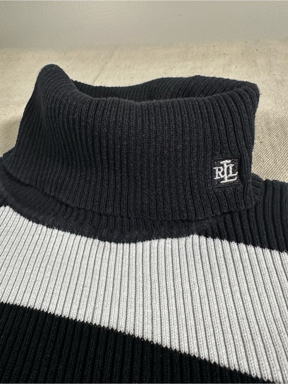 Lauren Ralph Lauren Black & White Ribbed Turtleneck Sweater